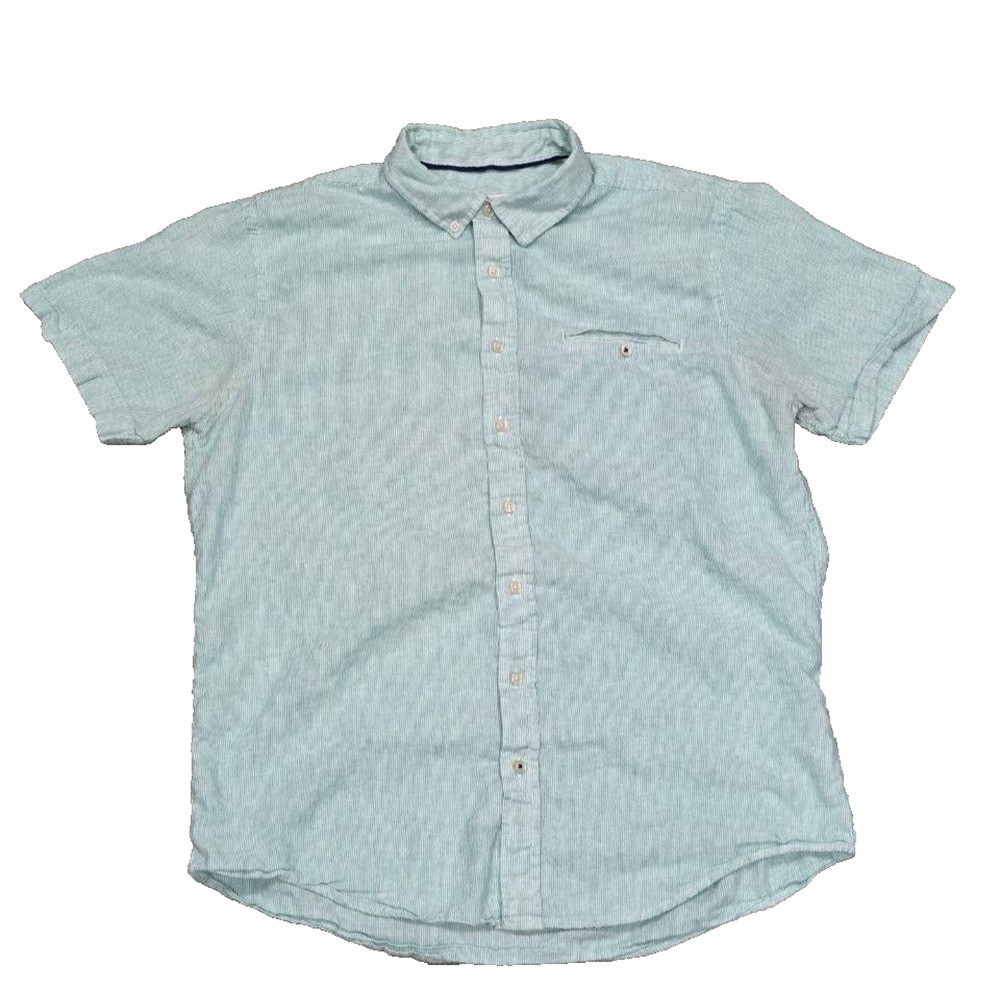 Arturo Calle Button Up Shirt Mens Slim Fit Green linen short sleeve LA005085